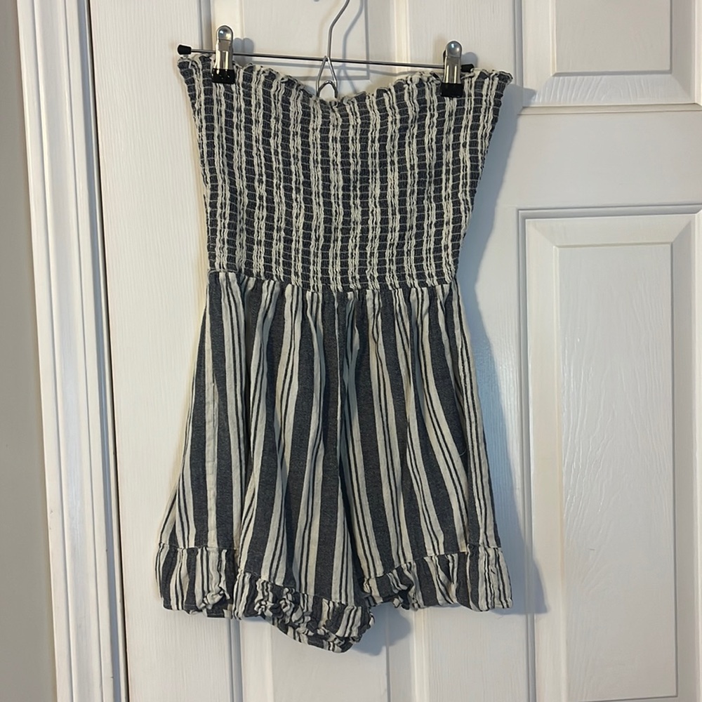 Blue and White Striped Strapless Romper